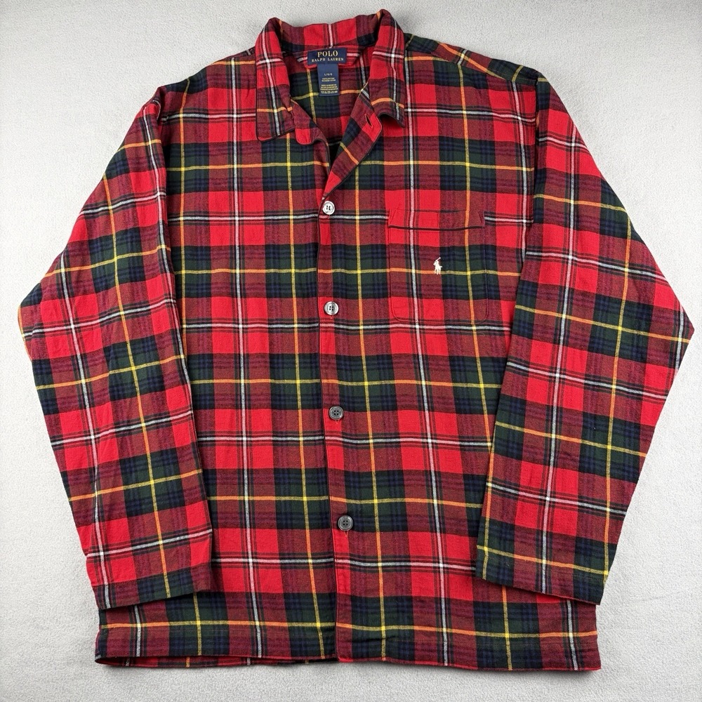 Polo Ralph Lauren Pajama Top Red Tartan Plaid Cotton Sleepwear Men's Large